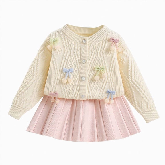Caqnni 5-6 Years Toddler Baby Girls Fall Winter Clothes Long Sleeved Pullover Shirt Pants 2 Pcs Casual Dailywear & Loungewear Outfits Set For Kids A120-White