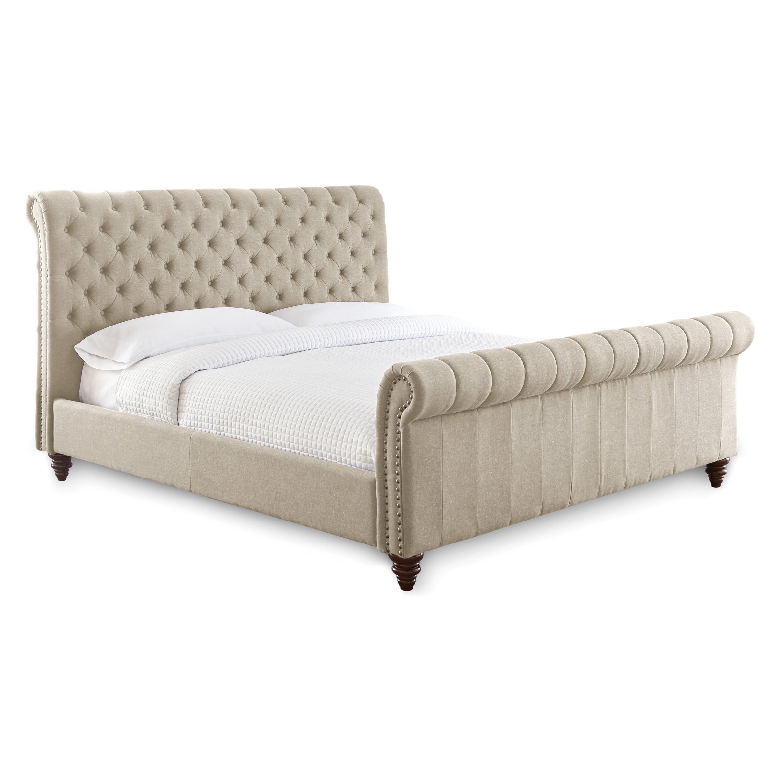 Swanson Tufted King Sleigh Bed in Sand Beige Upholstery - image 3 of 10