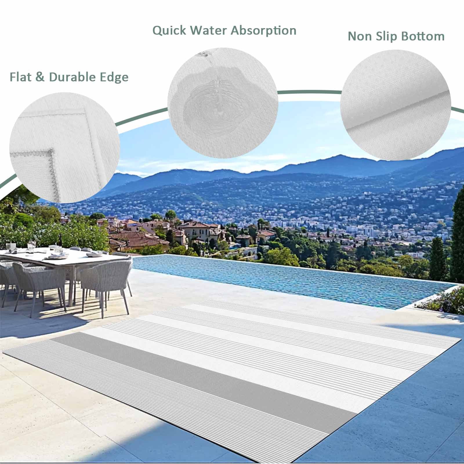 6' x 9' Outdoor Rug, Grey Stripe Outdoor Washable Rug Large Floor Carpet, Modern Abstract Monochrome Geometric Non Shedding Area Rug for Outside Patio RV Porch Deck Balcony Camping Living Room