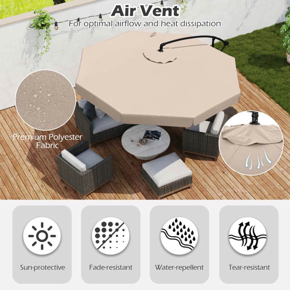 Yardi Yarda 10 Feet Patio Cantilever Umbrella with Cover Tilt Adjustment and Ruffled Edge, Outdoor Shade, Beige
