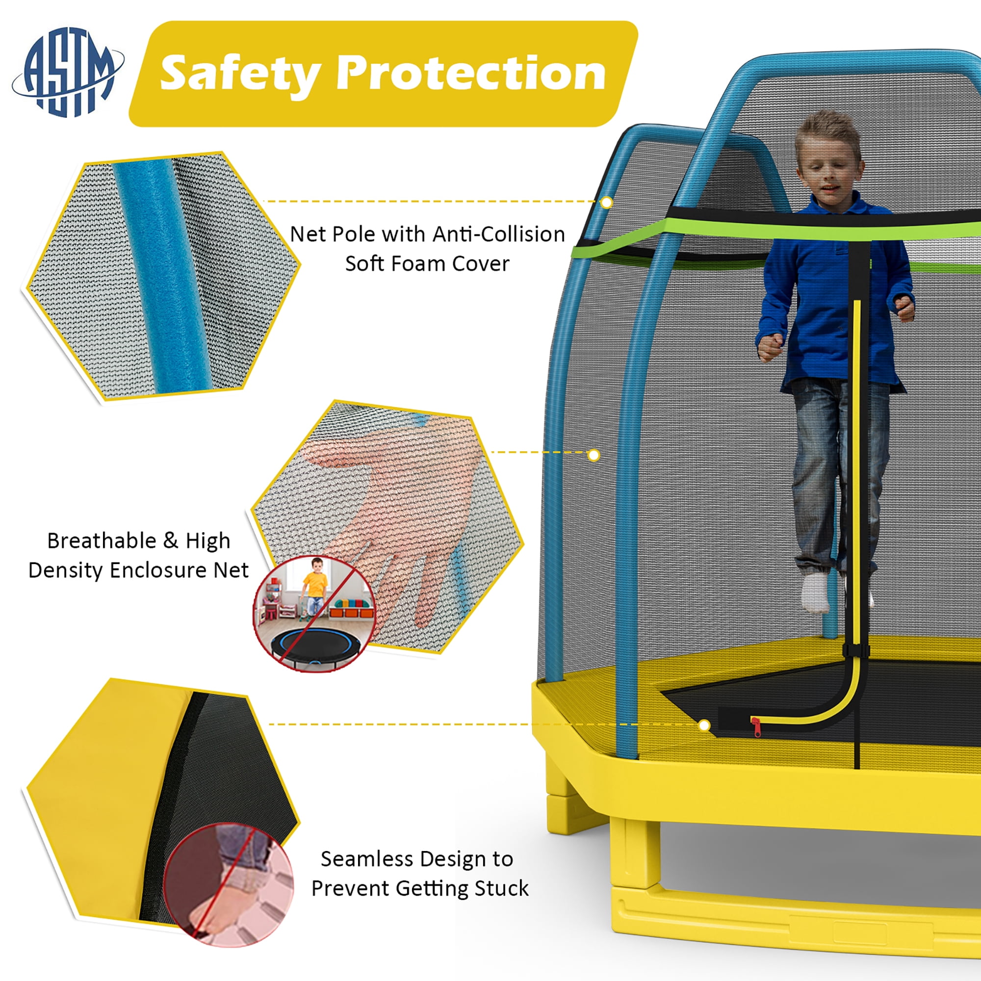 Costway 7FT Kids Trampoline Outdoor Indoor Recreational Bounce Jumper Yellow