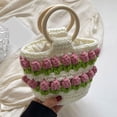 thumbnail image 5 of FENOHREFE Fashion Basket Bag Vintage Crochet Knitted Colorful Flower Small Bucket Bag Top Handle Handbag for Daily Use and Travel, 5 of 8
