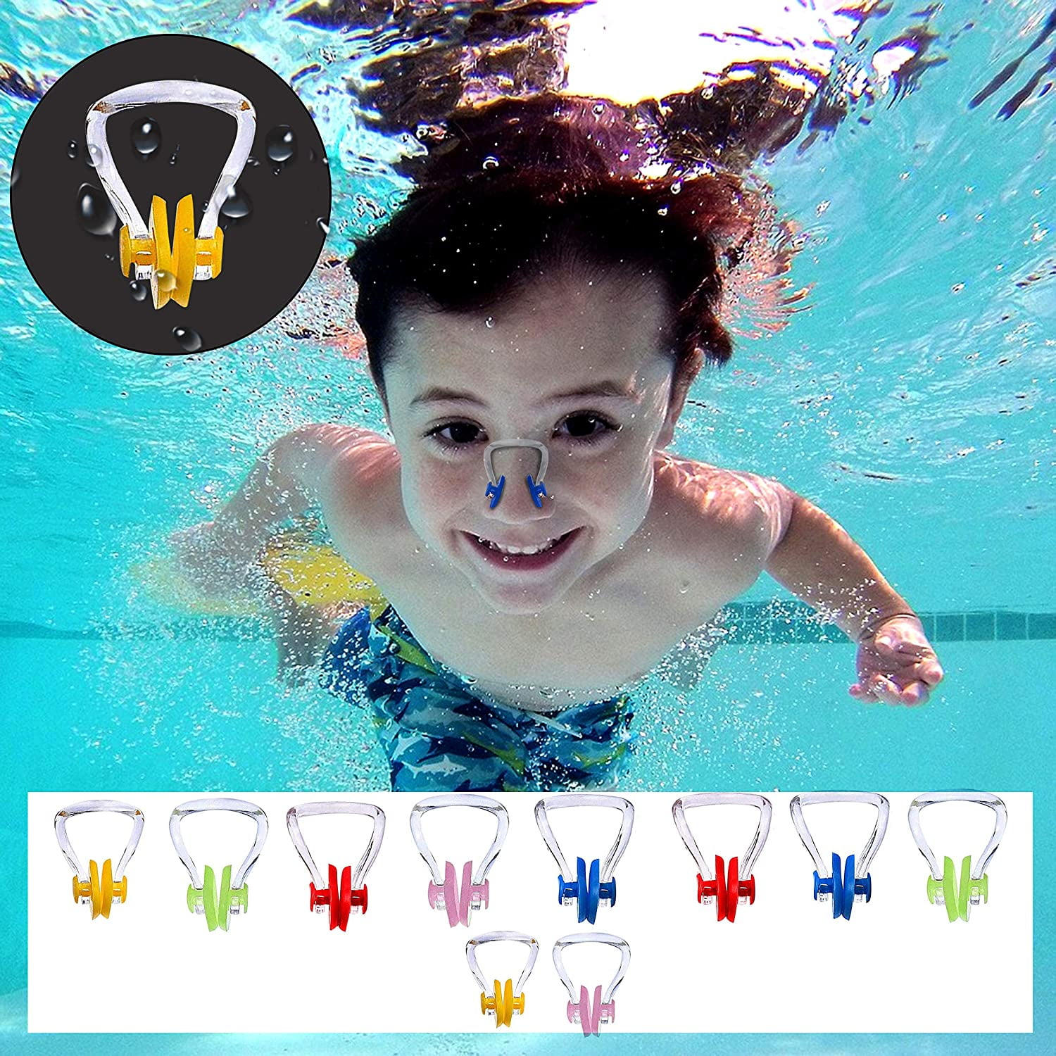 Swimming Earplugs Nose Clip Waterproof Silica Nose Clip Multi-Color Comfortable Swimming Nose Clip and Earplugs Fit Trainers Beginners Adults Kids 