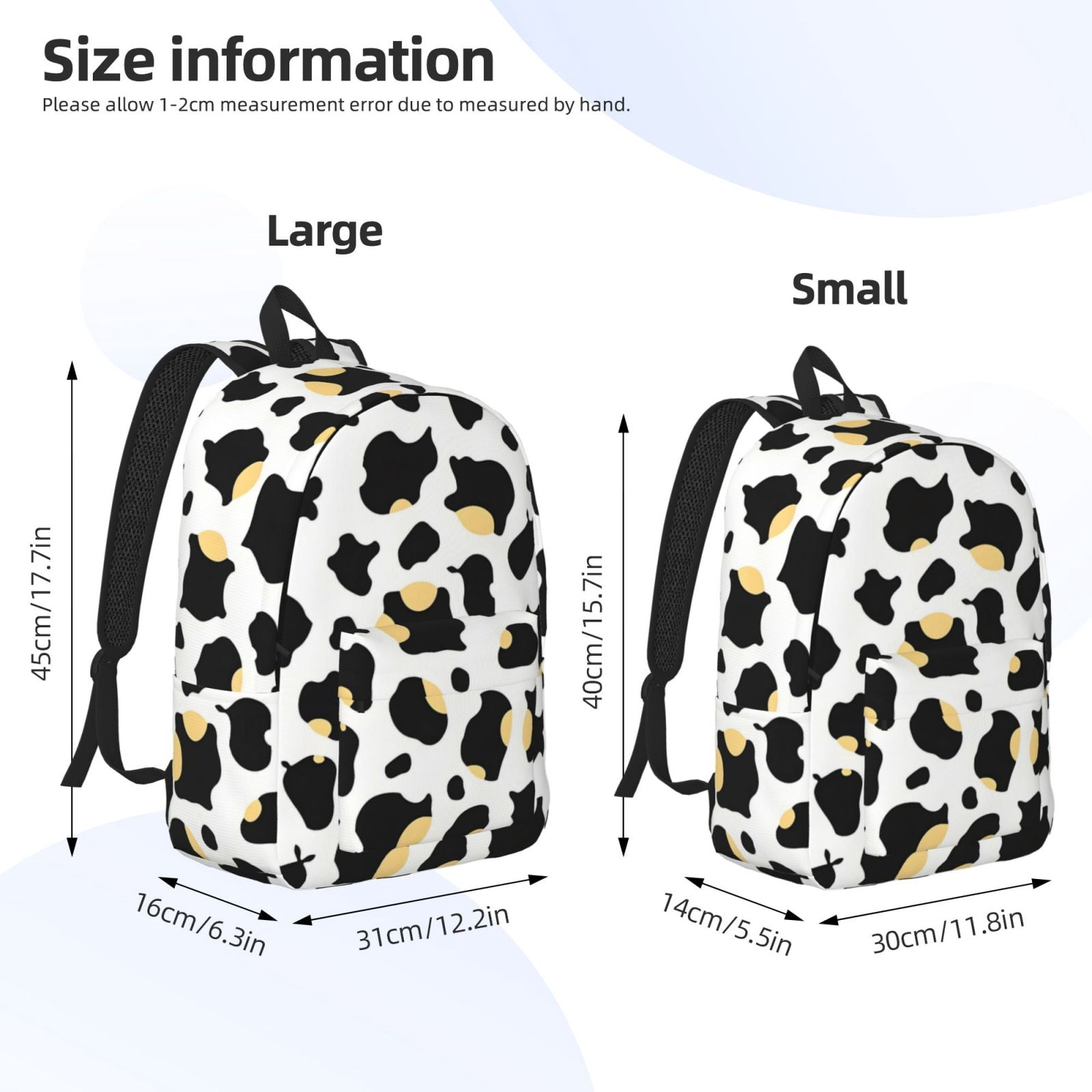 Casual Canvas Backpack Without Interlayer Large Capacity Stick Bag Design For Outdoor Shopping Office Outdoor Sports Simple Cow Print Pattern1_2 Medium