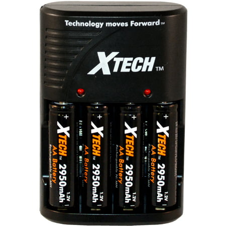 Xtech 4 AA High Capacity 2950mah Rechargeable Batteries with Travel Quick Charger for Microsoft Xbox One Wireless (Best Aa Batteries For Xbox One Controller)