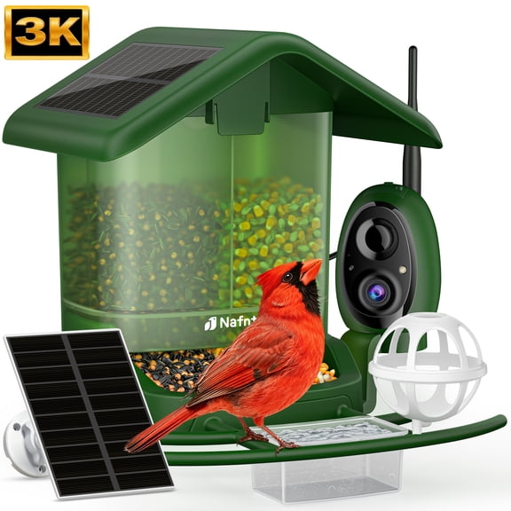 Nafnti Solar Bird Feeder with Camera, 5MP 3K HD Camera Bird Feeder, Ultra Wide 185° View, 2.5L Dual Hopper, Modular Easy Clean, 5200mAh Battery, 2.4GHz Wifi, AI Bird Identification, IP65 Weatherproof