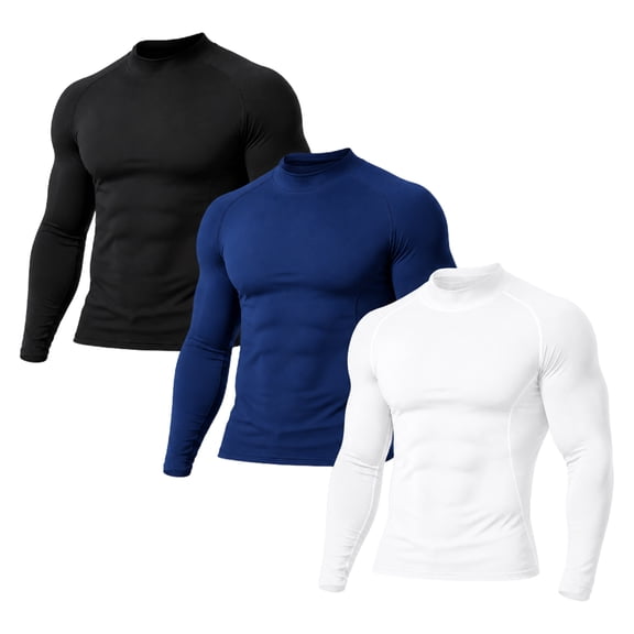 Fabrcox Mens Muscle Shirt Quick Dry Mock Neck Long Sleeve Shirts for Men Slim Fit Breathable Basic Cycling Fitness Mens Workout Shirts S