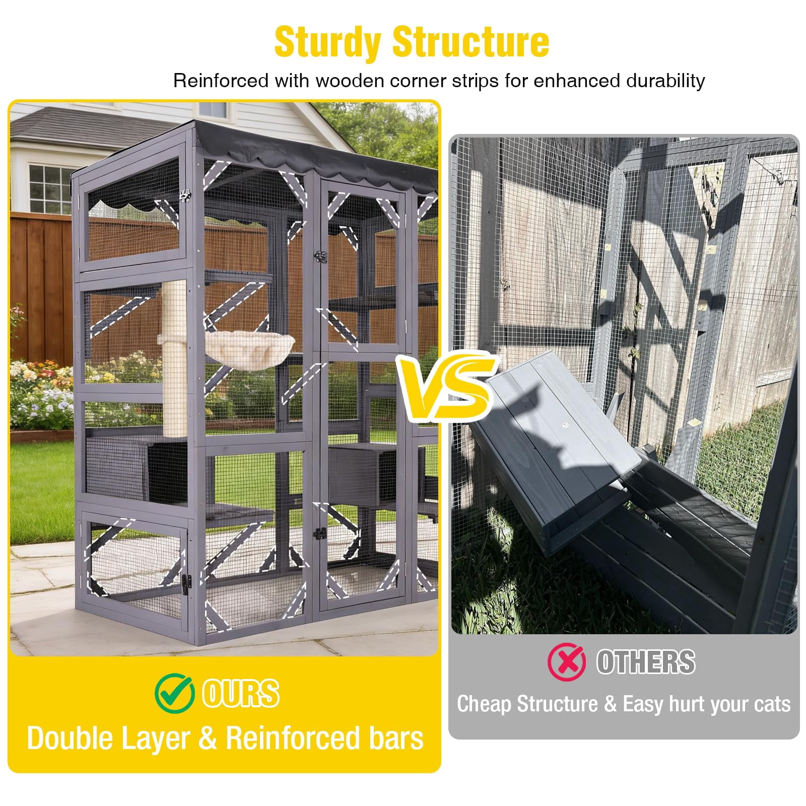 Aivituvin Catio Outdoor Cat Enclosure Large Cat House for Multiple Cats Walk in Cat Cage with Tarp Roof 70"