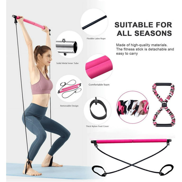 Pilates Bar Kit with Resistance Band Portable Resistance Band and Pilates Exercise Stick