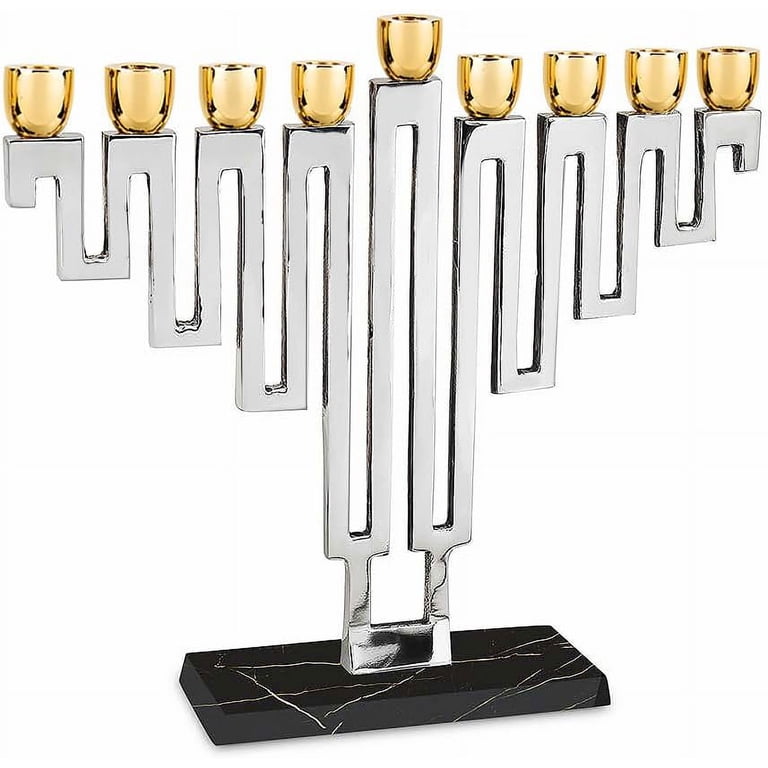 Nickel Plated Maze Menorah with Marble Decal Base photo 2
