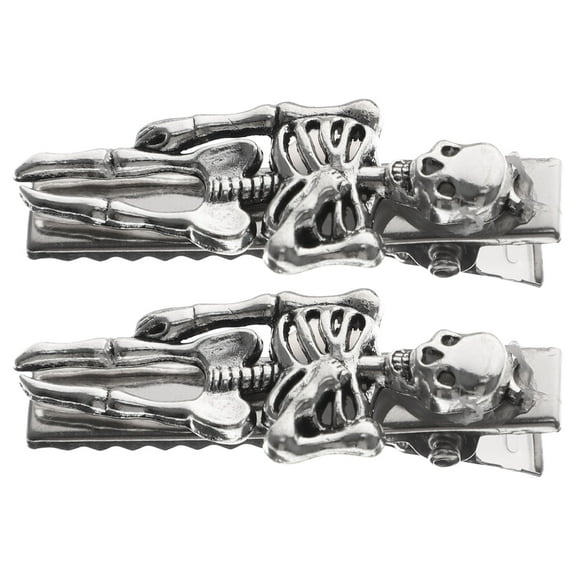 BESTYASH 2Pcs Steampunk Hair Clip Skull Accessories for Special Occasions in Silver