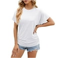 thumbnail image 5 of WREESH Women's Ruched Tunic Tops Fashion Round Neck Short Sleeve Solid Color Loose Blouse Outfit White, 5 of 5