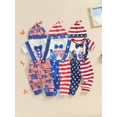 thumbnail image 3 of vera natura 4th of July Baby Boys Outfits Letter Print Short Sleeve Rompers Stripe Stars Print Suspender Long Pants Hat 3Pcs Clothes Set, 3 of 9