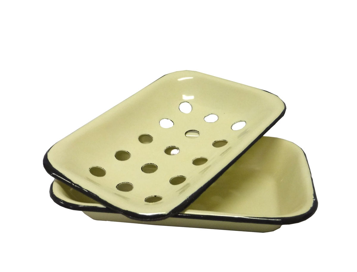 Cream Vintage Style Metal Enamel Soap Dish w// Drainage Holes