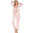 thumbnail image 2 of Womens Silk Satin Pajamas, PUTUO 2PC Womens Pajama Sets, Soft Long Sleeve Pajamas for Women Button Down Silk Satin Loungewear Set with Pockets, 2 of 8