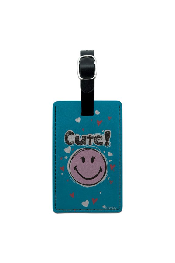 Cute Eyelashes Pink Smiley Face Officially Licensed Rectangle Leather Luggage Card Suitcase Carry-On ID Tag