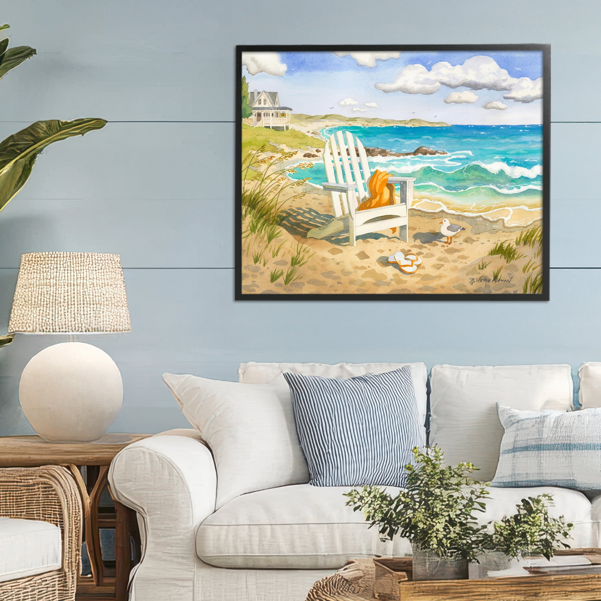 Stupell Industries Waiting For You by Beach Black Framed Giclee Art, design by Robin Altman