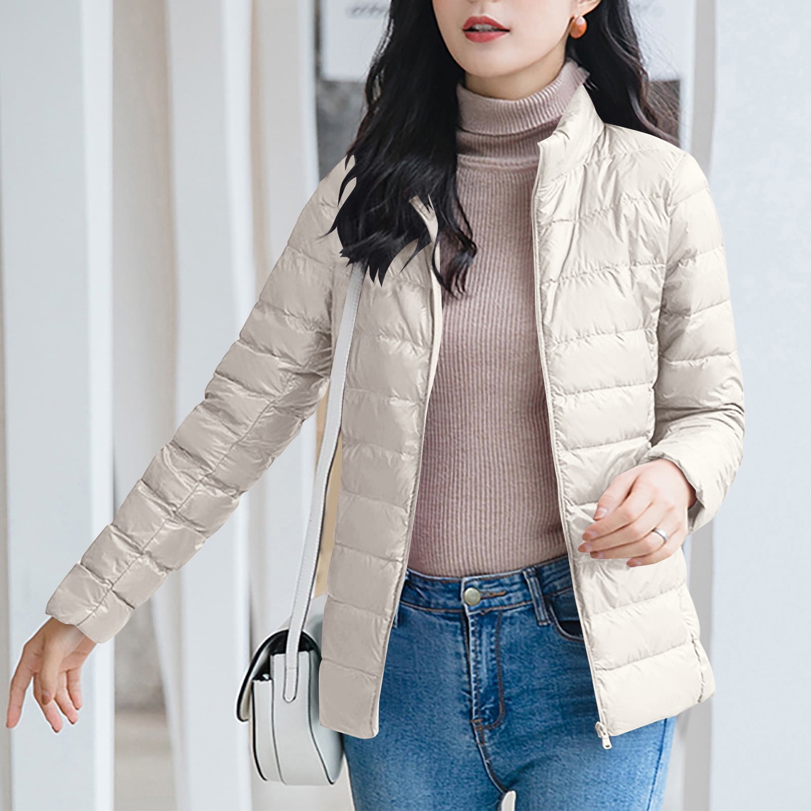 Women's Stand Collar Quilted Jacket Lightweight Cotton Padded Coat