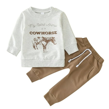 

Baby Boy Cute Clothes Cow Long Sleeve Sweatshirt Tops Drawstring Pants 2Pcs Toddler Boy Winter Clothes