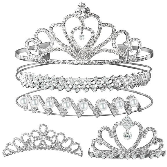 WeiDongzhuo Tiara Crown 5-Piece Set Silver Rhinestone Headband for Women Wedding Party Accessories