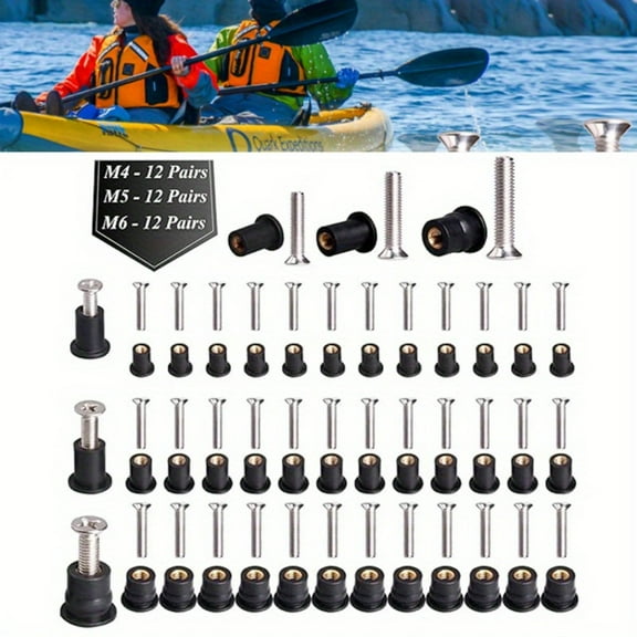 36 Pairs Neoprene Well Nuts with Stainless Steel Screw M5 Rubber Well Nuts Kayak Brass Copper Bolts Well Nut Kit for Kayak Motorcycle Boat Marine Windscreen Accessories (M4 M5 M6)