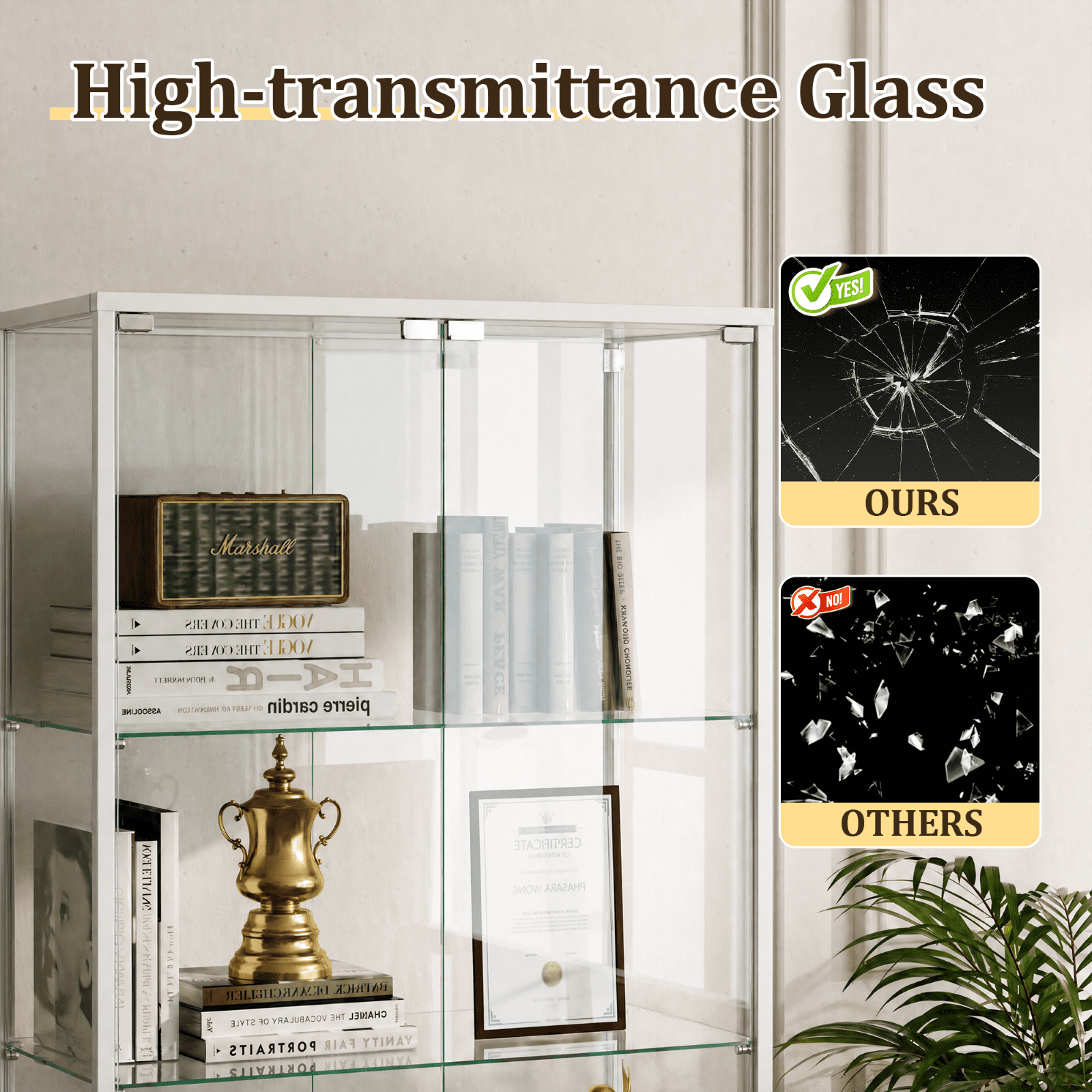 Gleamira 4-Shelf Glass Display Cabinet Freestanding Curio Cabinet with Aluminum Frame Double Glass Doors, White