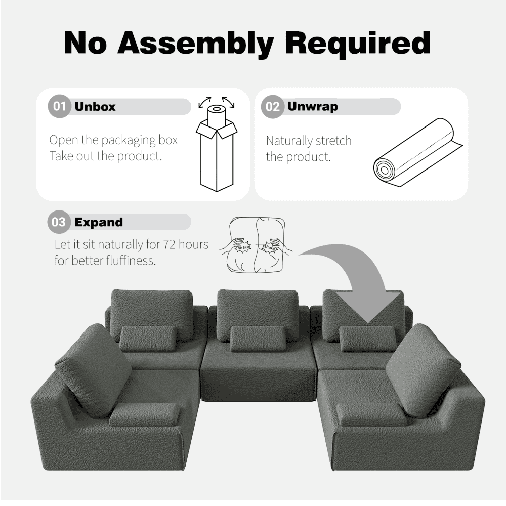Homy Casa Oversized Boucle Modular Sectional Sofa, Luxury Foam-Filled Floor Couch