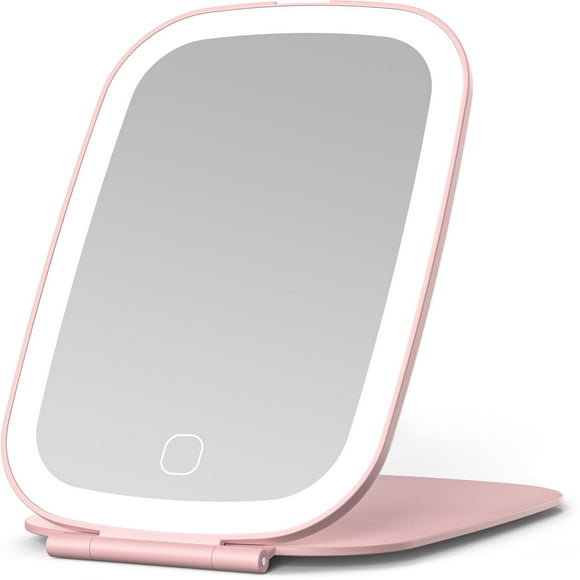 Espejo de viaje NEZZOE recargable con luz de 7.5 pulgadas, color rosa