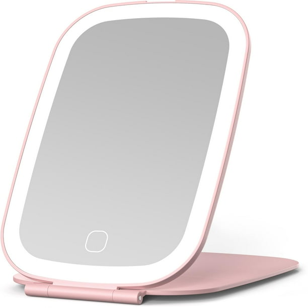 Espejo de viaje NEZZOE recargable con luz de 7.5 pulgadas, color rosa