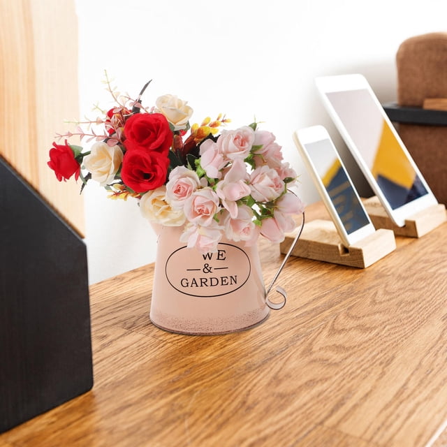FESTFENDS Florero Jarra De Hierro Vintage Rosa Con Asa Para De Jardín Y Hogar