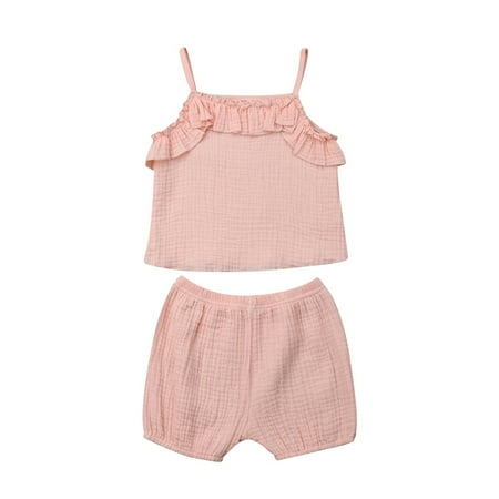 

Bagilaanoe 2pcs Toddler Baby Girl Short Pants Set Sleeveless Tops + Shorts 3M 6M 9M 12M 18M 24M 3T Kids Summer Cotton Linen Outfits