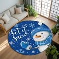 thumbnail image 3 of 7ft Round Rug, Blue Snowman Christmas Non-Skid Rubber Backing Large Area Rugs - Living Room Bedroom Home Office, Xmas Winter Snowflake Let Snow Indoor Floor Mat Carpets Washable Rug, 3 of 9