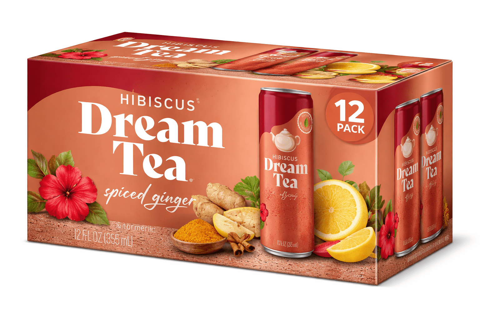 Hibiscus Dream Tea - Premium Health Herbal Turmeric Ginger Blend All Natural Ingredients - 12 Pack