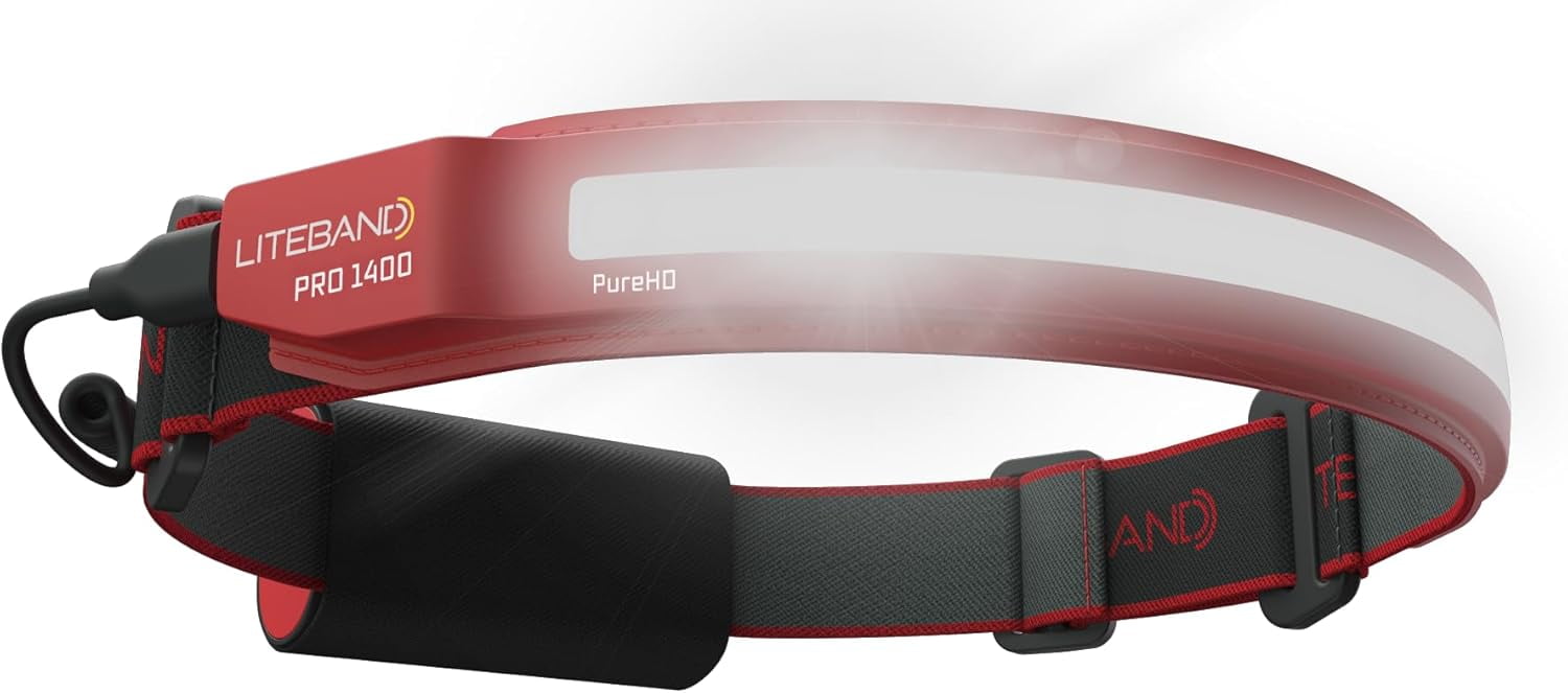 Liteband PRO 1400 Lumen LED Headlamp, Rechargeable Battery Powered, Hard Hat Light, Red