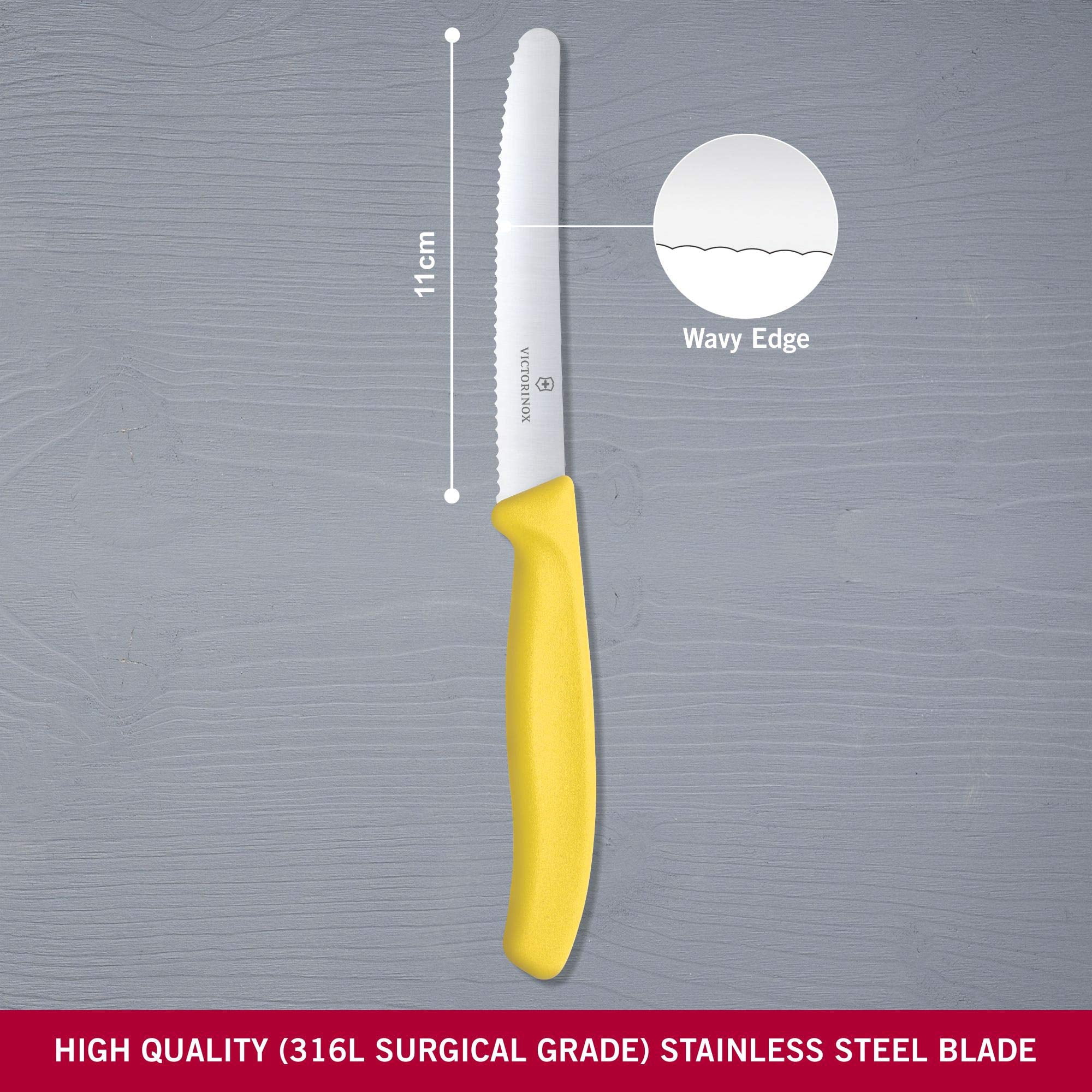 Victorinox Swiss Classic Utility Knife 4.3 Inch Wavy Edge Round Tip - Yellow