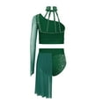 thumbnail image 4 of Nyeemya Kids Girls Lyrical Dance Outfit One Shoulder Sparkly Crop Top with Skirted Leotard Ballet Dress Dark Green 16, 4 of 6