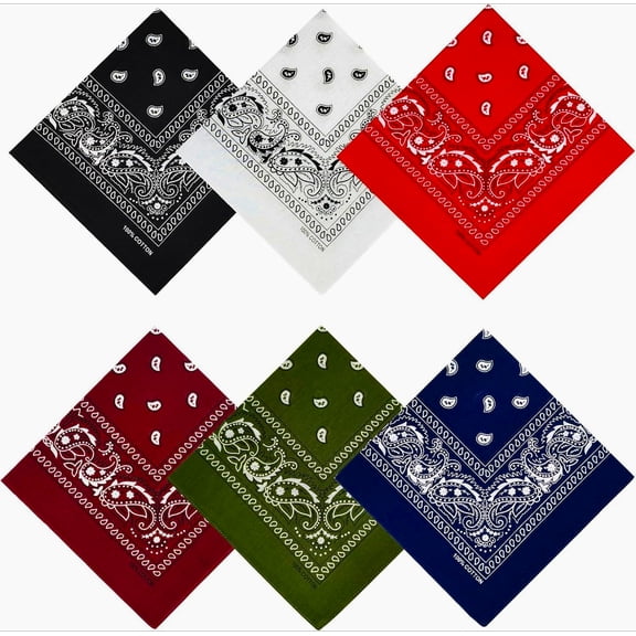100% Cotton Bandanas, 21 x 21 inches, Set of 6