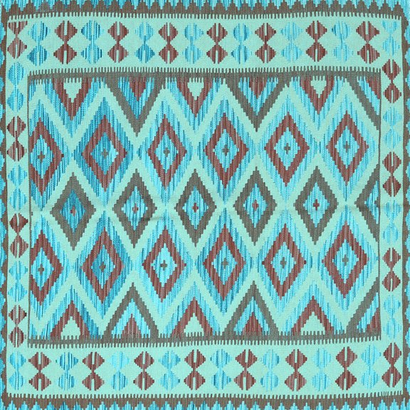 Ahgly Company Indoor Square Southwestern Light Blue Country Area Rugs, 3' Square