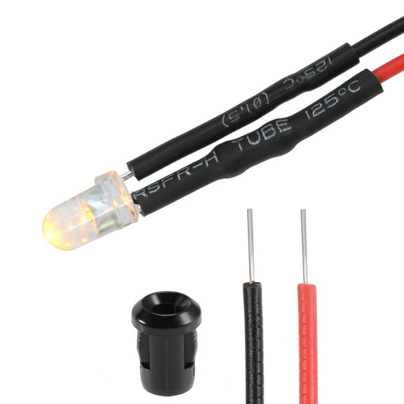 10Set DC 12V 3mm Pre Wired LED with Holder, Yellow Light Round Top Clear Lens, 6mm  Panel Mount