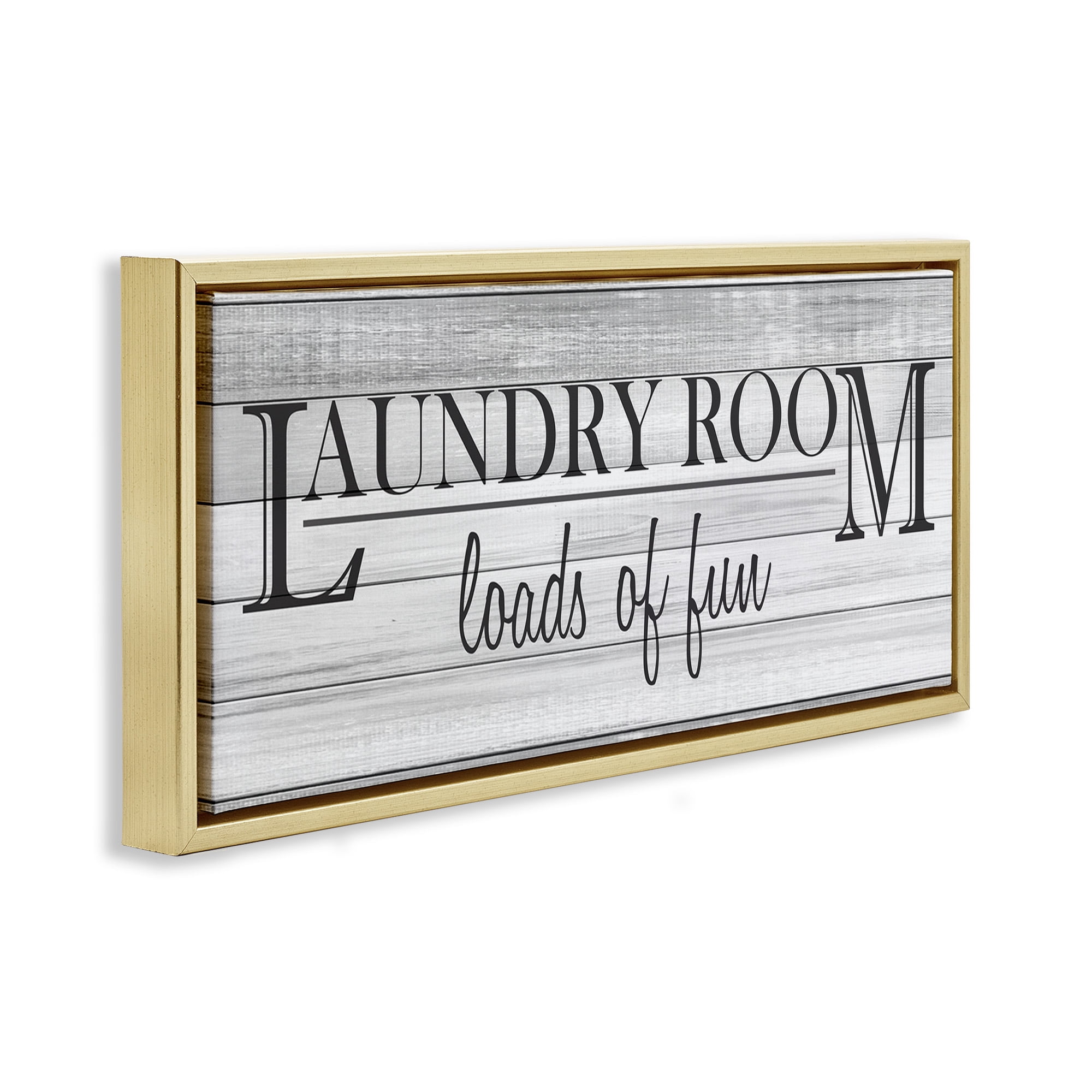 Stupell Industries Fun Laundry Room Funny Bathroom Typography Painting Gold Floater Framed Canvas Art Print Wall Art, 25 x 11