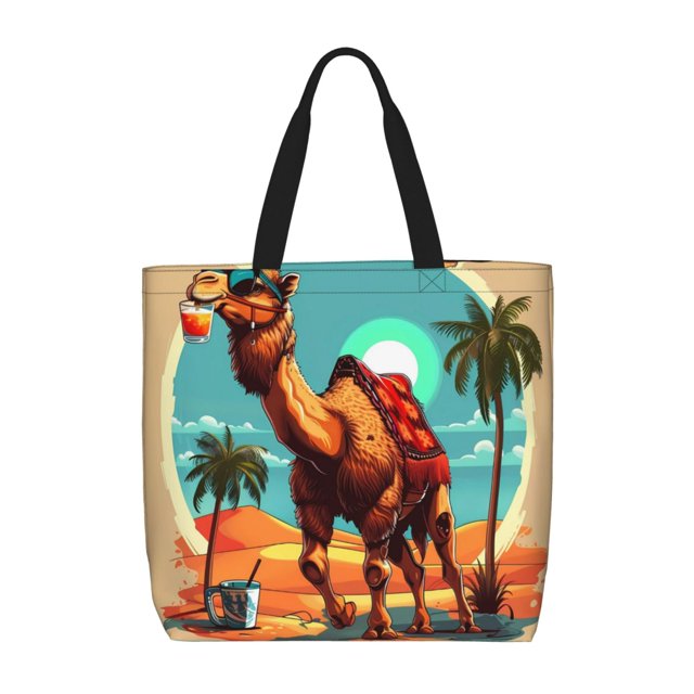 Fotbe Cool Camel Oasis Vibes Bolsa Tote con Estampado para Mujer, Bolsos con Cremallera, Bolsa de Hombro Casual de Gran Capacidad con Bolsillos Internos