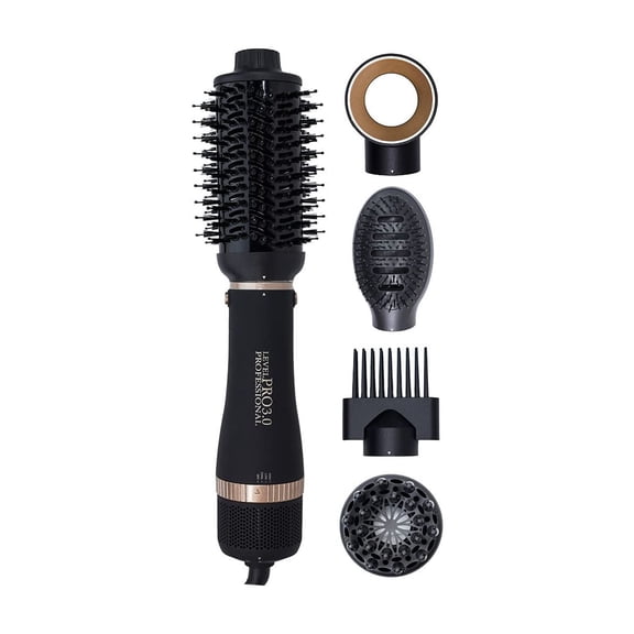 Level Pro3.0 Complete 5 in 1 Hair Styler Brush, Negative Ion Blow Dryer Brush with 3 Heat Settings, Hot Air Blowout Brush Hair Dryer and Volumizer for Hair Straightening, Drying, Volumizing, Curling