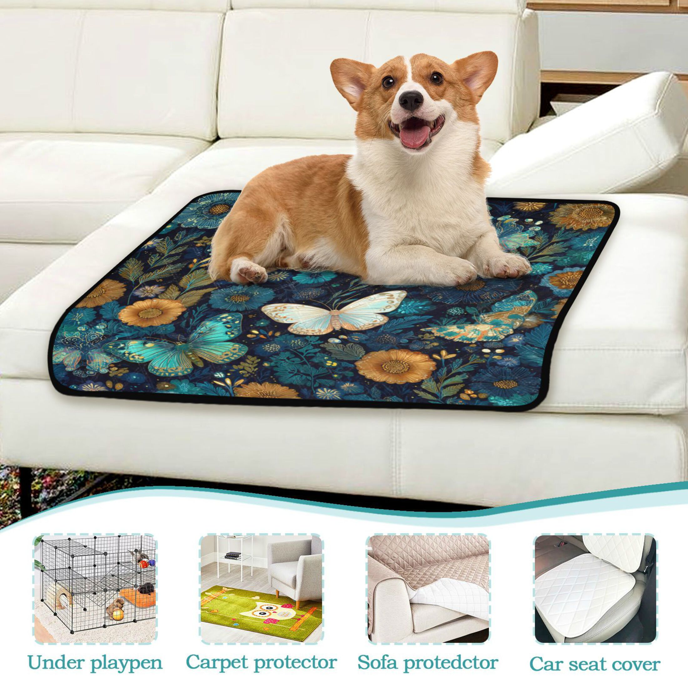 Qxltty Peacock Butterfly Cat litter Pads Pet Set of 3 Diaper Mats Center Anti-leakage Layer Absorbent Soft and Comfortable