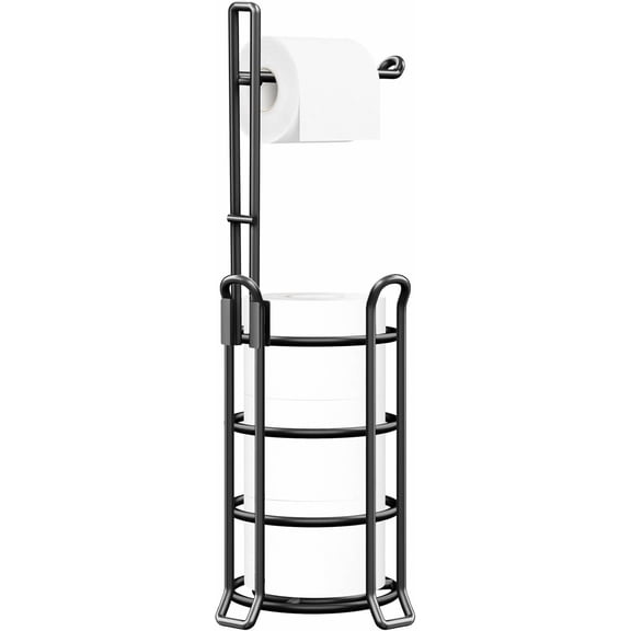 Toilet Paper Holder Stand with Shelf 4 Raised Feet Upgraded Free Standing Toilet Paper Roll Storage with Tissue Paper Dispenser Metal Bathroom Storage Organization (White)