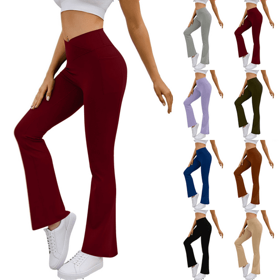 Flare Leggings for Women Tummy Control High Waisted Bootcut Yoga Pants with Pockets Buttery Soft Lounge Travel Gym Workout Leggings