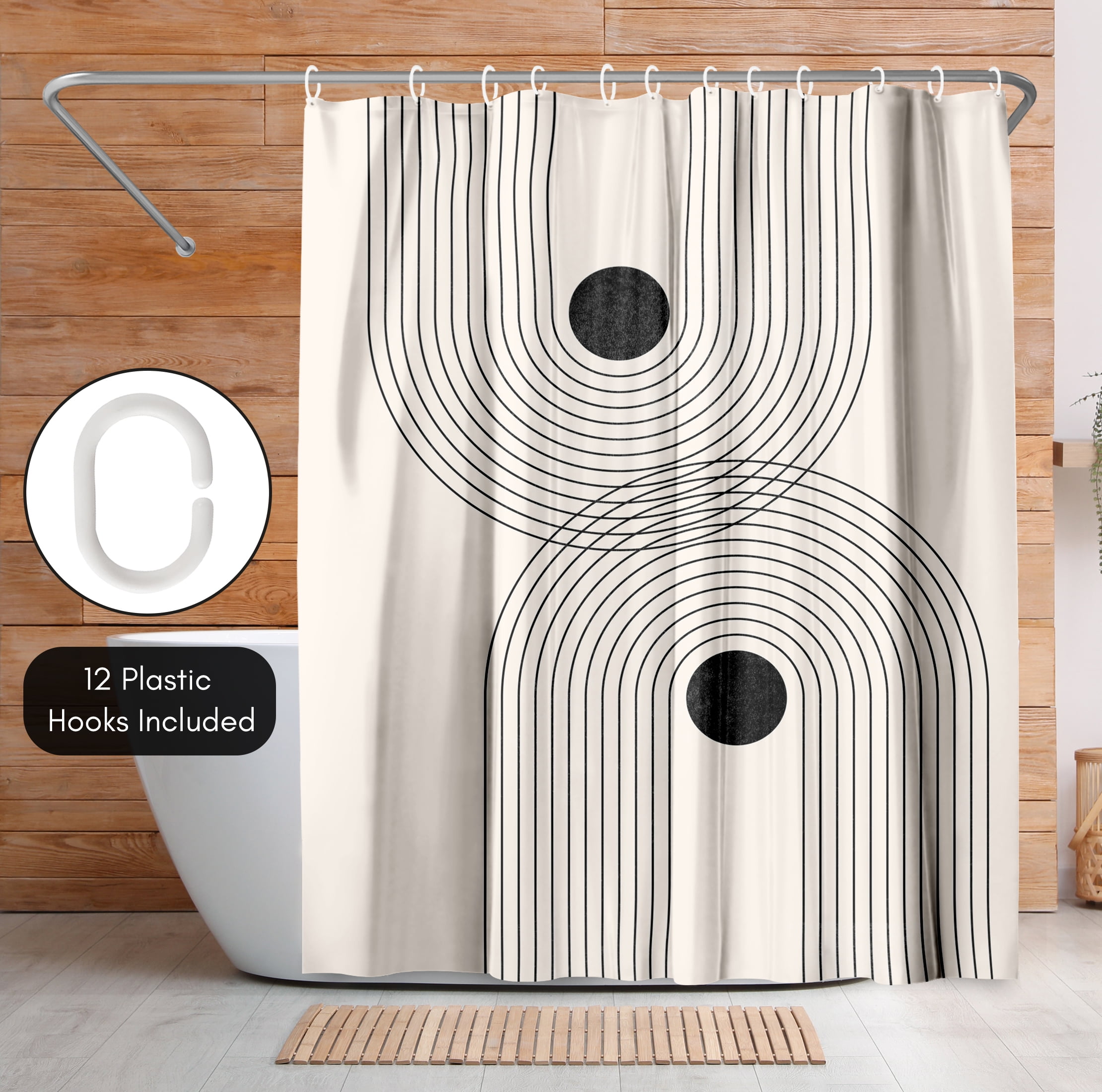Americanflat 71" x 74" Shower Curtain, Black Geometrical Line Art 2 by Tetyana Karankovska