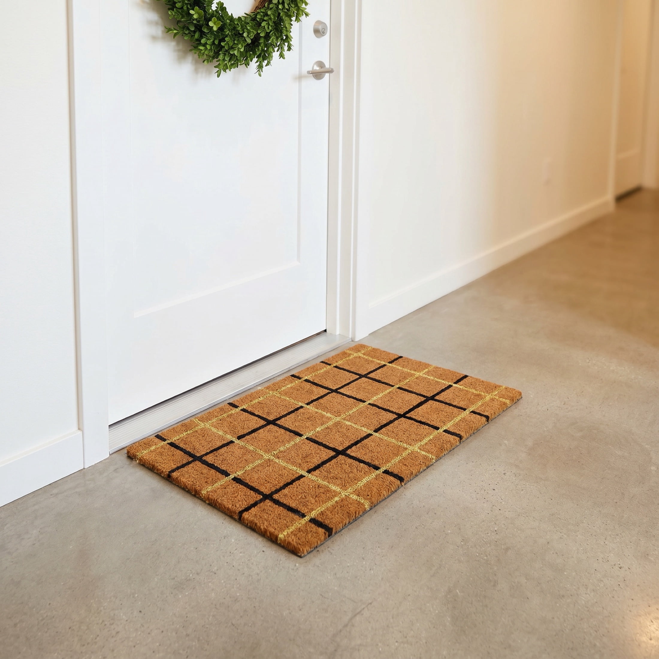Mainstays Multicolor Grid Coir Outdoor Doormat, 18 in x 30 in