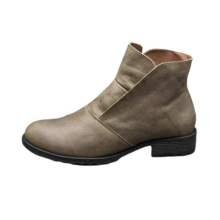 

Boots for Women Round Head Casual Leather Stitching Solid Color Sleeve Thick High Heel Shoes
