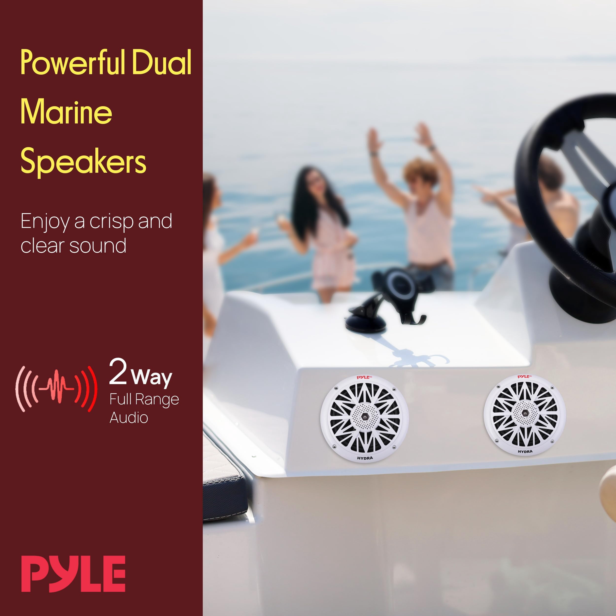 PYLE PLMR52 - 5.25 Inch Dual Marine Speakers - 2 Way Waterproof and Weather Resistant Outdoor Audio Stereo Sound System with 150 Watt Power - 1 Pair