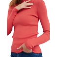 thumbnail image 1 of Suéteres Acanalados para Mujer, Lindos Suéteres de Punto de Cuello Alto, Ajustados y Cálidos Sandía un Tamaño, 1 of 8
